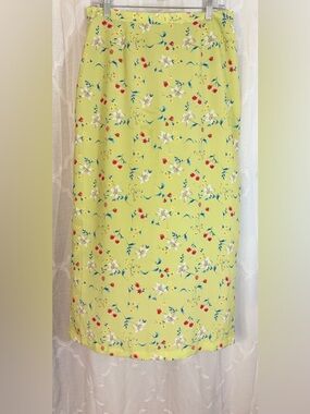 Christopher & Banks Yellow Floral Midi Skirt Size 12 Cottagecore Spring Lime🍋‍🟩